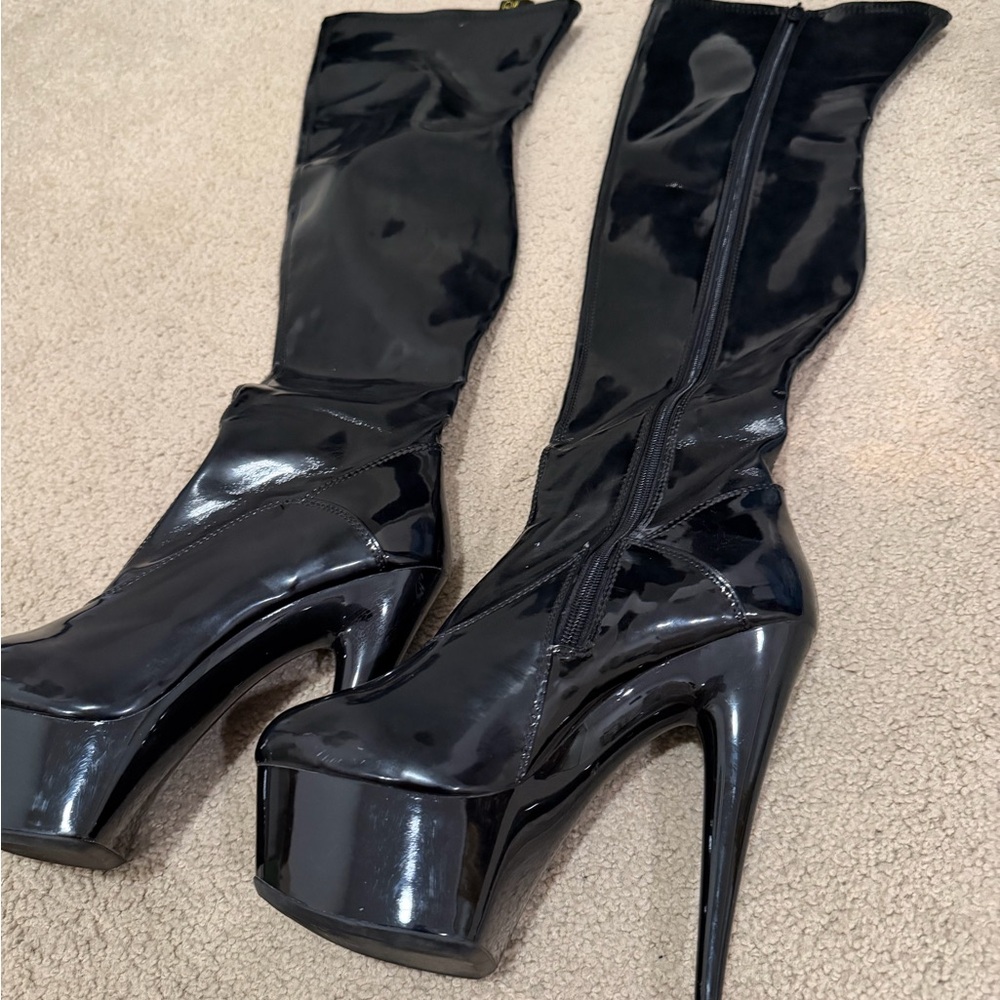 Elle Glossy Patent Black Over the Knee Boots - Picture 8 of 13